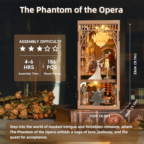 MiniCity Phantom of the Opera DIY Book Nook Kit, Bookshelf Insert with LED - Image 2