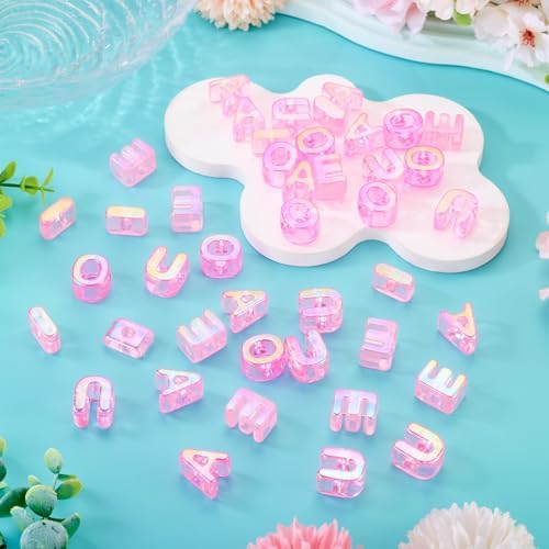 FASHEWELRY 50Pcs Vowel Large Letter Beads, 20mm Big Acrylic Alphabet Beads, Large Hole Vowel Bead Spacer for Bracelets Necklaces Bag Charms Shoelaces Keychains Lanyards (Hot Pink) - Image 6