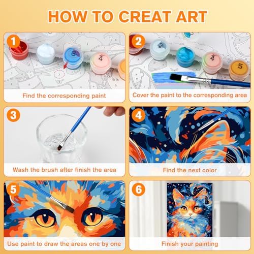 Bowetile Cat Paint by Numbers for Adults Beginners Framed, Easy Adults' Paint-by-Number Kits, DIY Adult Paint by Number Kits on Canvas, Animals Acrylic Number Painting for Home Decor, 8x12in - Image 6