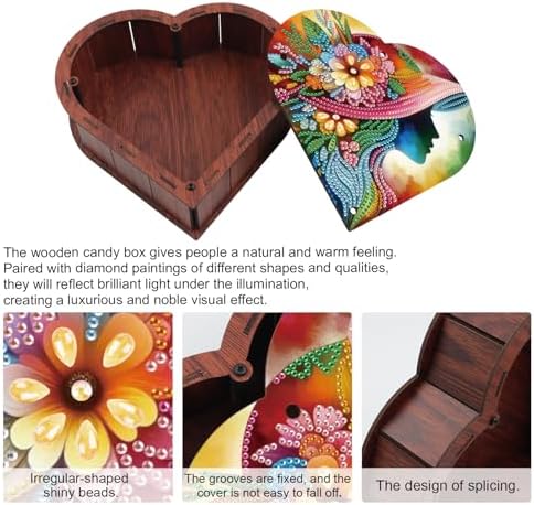 DIY Diamond Painting Storage Box Kit – Heart-Shaped Wooden Special Shaped Diamond Art Organizer, Decorative Gift Case for Jewelry, Accessories & Desktop Ornament (Elegant Lady) - Image 4