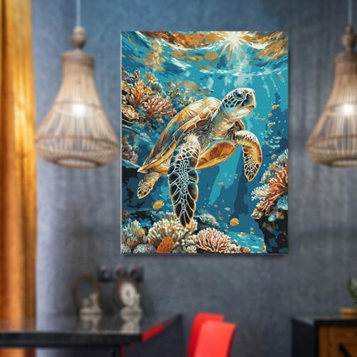 Lovepefe Sea Turtle Paint by Numbers Kit for Adults with Framed Oil Painting Kit Beginner Turtle DIY Painting Kits for Adults Paint By Number On Canvas for Gift Home Wall Decor 12x16 Inch - Image 3