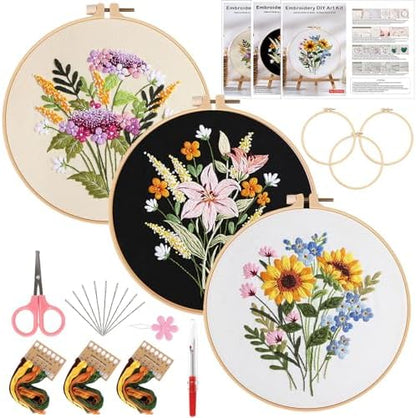 3 Packs Embroidery Kit for Adults, Embroidery for Beginners (Flower) by Unknown