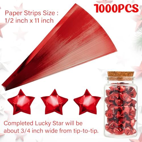 Kigeli 1000 Sheets Origami Star Paper Strips,Red,Solid Style - Image 4