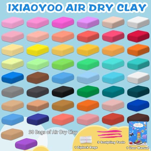 Ixiaoyoo Air Dry Clay, 50 Colors Foam Modeling Clay for School Projects - Image 4