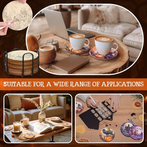 Reallnaive 45 Pcs Halloween Wooden Coasters Painting Kit, 10 Painting Coaster with Markers Holder Cork Pads Arts and Crafts DIY Gift for Adults Ornament Home Office Decor - Image 6