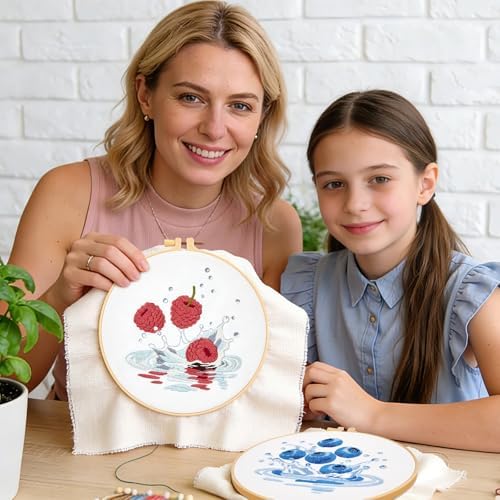 Armindou 2Set Embroidery Kits with Fruit Pattern for Beginners Adults, Hand Embroidery Needlepoint DIY Kits, Stamped Cross Stitch Kits for Beginners Adult, 2 Embroidery Hoops (Attached Video Tutorial) - Image 6