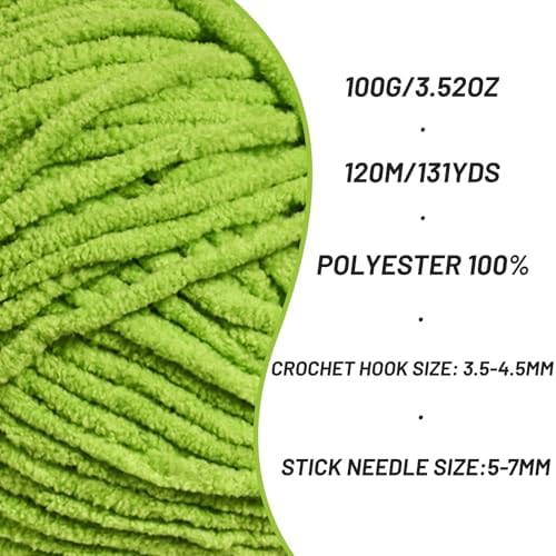 Plush Chunky Chenille Yarn for Crocheting, Soft Fluffy Velvet Yarn for Crocheting, Fuzzy Baby Blanket Knitting Yarns, 100g/131yds Bulky Amigurumi Yarns（Lime Green ） - Image 2