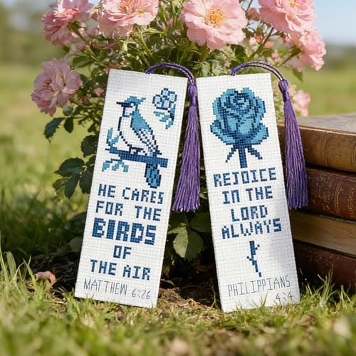 INFUNLY 6 Pcs Woman Power Stamped Embroidery Bookmark 8.5x3 inch Prayer Flower Stamped Cross Stitch Kit for Adults DIY Motivational Quote Stitch Bookmarks Kit for Readers Writers Craft Gift - Image 5