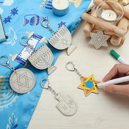 RattanView 24 Pcs Hanukkah Craft Keychains DIY Keychain, 12 Styles - Image 4