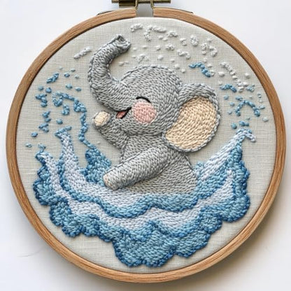 Punch Needle kit for Beginners, Punch Stitching kit for Adults, Needle Punch Kits for Adults – Baby Elephant Playing in Water DIY Embroidery Set by Unknown