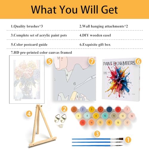 Mowana Easy Paint by Numbers Kit for Adults Beginners, Adult Painting Kit by Numbers with Frame and Easle, Stretched Canvas Hydrangea Paint by Number Kit, 8x12inch - Image 3