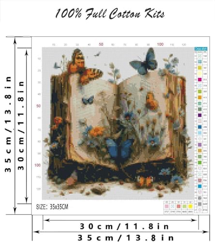 Stamped Cross Stitch Kits for Beginners Adults,Book and Wildflowers 14x14in - Image 3