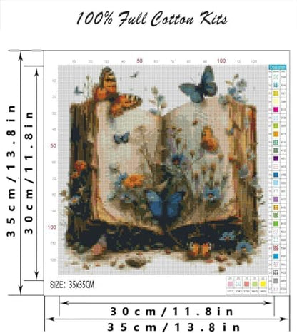 Stamped Cross Stitch Kits for Beginners Adults,Book and Wildflowers 14x14in - Image 3