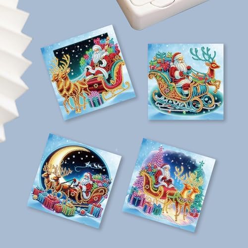 jinglinhh 6pcs Christmas Elk Santa Gifts Diamond Art Painting Greeting Cards with Envelopes, DIY Card Making Kits for Adults, Diamond Art Postcards Holiday Cards Craft Gifts - Image 6