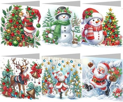 jinglinhh 6pcs Diamond Art Painting Christmas Tree Elf Snowman Elk Santa Greeting Cards with Envelopes, DIY Card Making Kits for Adults, Diamond Art Postcards Holiday Cards Craft Gifts by Unknown