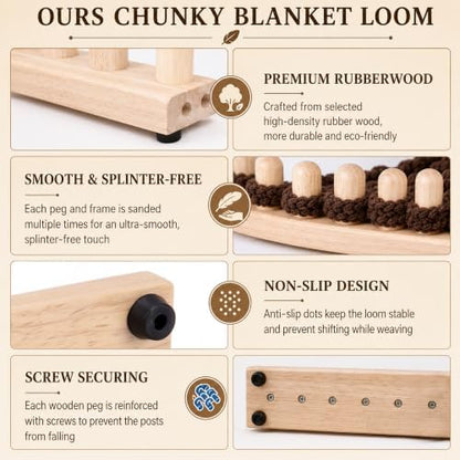 64 Inch Chunky Blanket Loom Adjustable Wooden Loom - Image 3