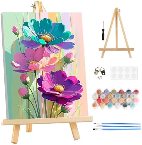 TOSTOG Colorful Flowers Framed Canvas Paint by Numbers Art Kit for Adults and Kids, Beginner Acrylic Oil Painting Supplies with Wooden Frame for Home Wall Decor 20 * 30 cm/8 * 11.8 in by TOSTOG