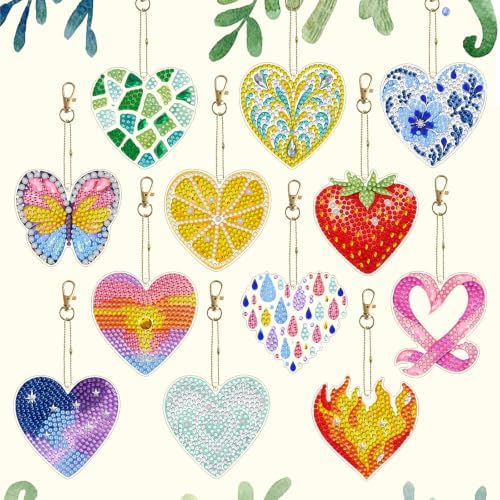 LAKEQUILL Mixed Heart 12 Pcs 5D Diamond Painting Keychain Kit - Image 4