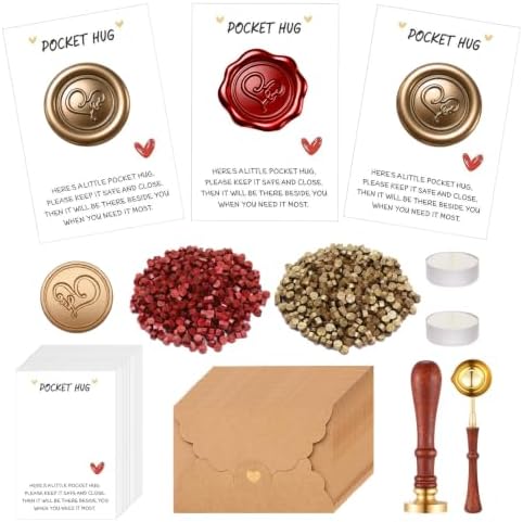 omealltime 50 Sets Pocket Hug Token Small Gift Bulk Cards and Envelopes with Heart Shape Wax Seal Stamp, Sealing Beads, Wax Seal Kit for DIY Exchange Relationship Cards - A by Comealltime