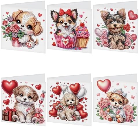 TDFERAN 6 Packs DIY Diamond Art Cards Puppy Flowers Love Diamond Painting Holiday Card Making Kit Diamond Art Card with Envelopes Diamond Painting Greeting Cards for Birthday Thanksgiving Day by TDFERAN
