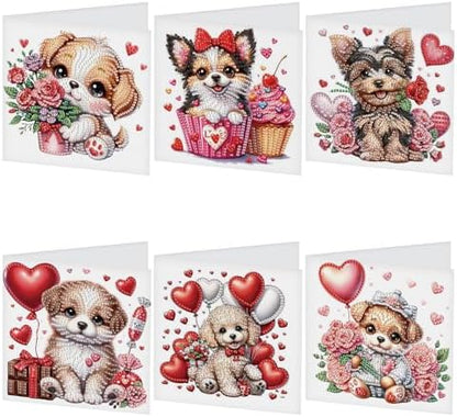 TDFERAN 6 Packs DIY Diamond Art Cards Puppy Flowers Love Diamond Painting Holiday Card Making Kit Diamond Art Card with Envelopes Diamond Painting Greeting Cards for Birthday Thanksgiving Day by TDFERAN