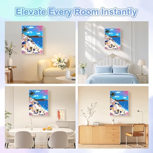 TOSTOG Aegean Town Framed Canvas Paint by Numbers Art Kit for Adults and Kids, Beginner Acrylic Oil Painting Supplies with Wooden Frame for Home Wall Decor 20 * 30 cm/8 * 11.8 in - Image 2