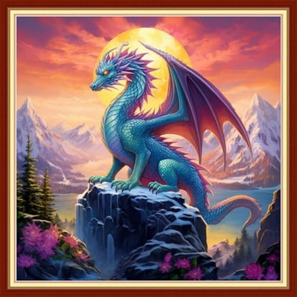 Joyhoor Cross Stitch Kits for Beginners Stamped Cross-Stitch Supplies Needlework preprint Embroidery Kits for Adults DIY Needlepoint Kits Embroidery Patterns 11CT-Sunrise Colored Dragon 18x18 inchs by JoyhoorCrossStitchKits