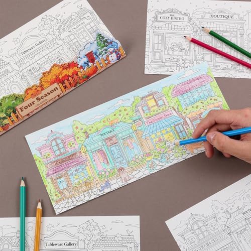 Birthday Coloring Cards, 4 Unique Blank Greeting Card Set with Streetscape, Season&Storefront, DIY Art Craft for Kids, Adults, Holiday Gift Ideas for Mom, Friends, Thank You&Greeting Card Collection - Image 6