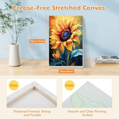 Bowetile 4 Pack Flowers Paint by Numbers for Adults Beginners Framed, Sunflower Adults' Paint-by-Number Kits, Easy Adult Paint by Number Kits on Canvas, Acrylic Number Painting for Home Decor, 8x12in - Image 3