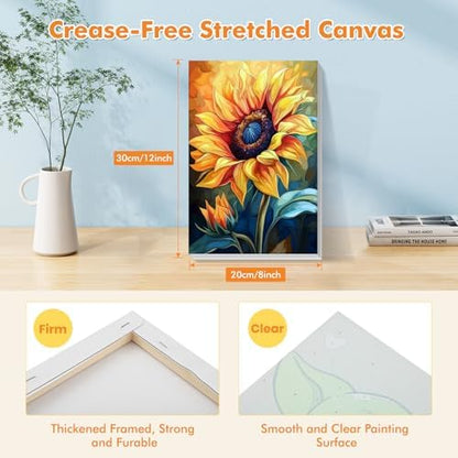 Bowetile 4 Pack Flowers Paint by Numbers for Adults Beginners Framed, Sunflower Adults' Paint-by-Number Kits, Easy Adult Paint by Number Kits on Canvas, Acrylic Number Painting for Home Decor, 8x12in - Image 3