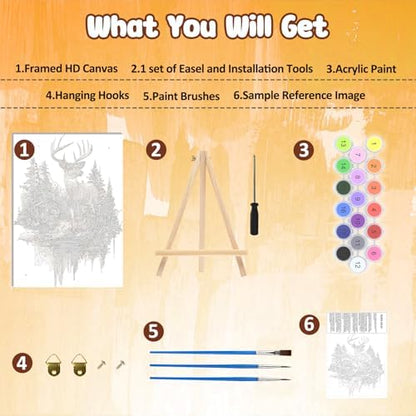 MAXBYE Framed Paint By Numbers Kits for Adults with Wooden Easel, DIY Deer Adult Paint by Number Kits, Oil Acrylic Paintings Kit for Beginners Gift Home Wall Garden Decor 10×14 Inch - Image 5