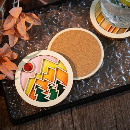 Temlum Wooden Coasters Painting Kit, Paint You Own Coaster Wooden Painting Craft Kit for Adults and Beginners Art Craft Supplies (Landscape) - Image 4
