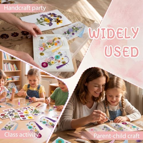 182 Pcs Pressed Flower Bookmark Making Kit, 30 Laminating Pouches with 120 Dried Flowers, 30 Tassels, Tweezer and Punch, Party DIY Crafts Bookmark for Reading Women Kids - Image 6