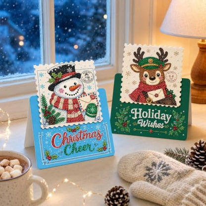 6Pcs Christmas 3D Diamond Art Painting Greeting Card with Envelope - Image 3