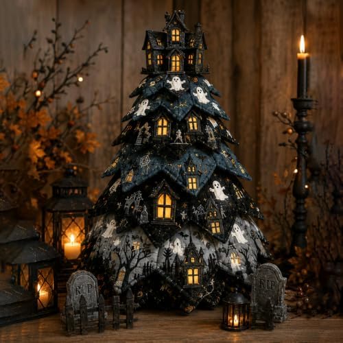 DIY Halloween Quilted Fabric Tree Kit, Haunted House Tree Art Kit - Image 2