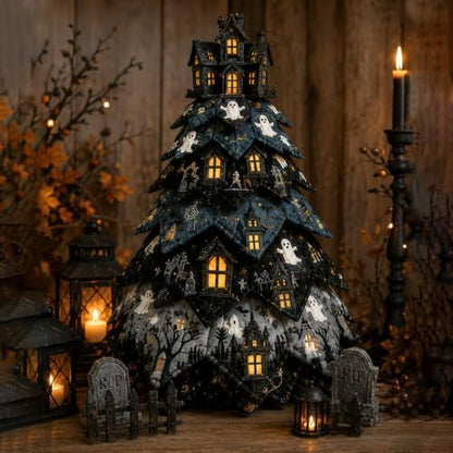 DIY Halloween Quilted Fabric Tree Kit, Haunted House Tree Art Kit - Image 2