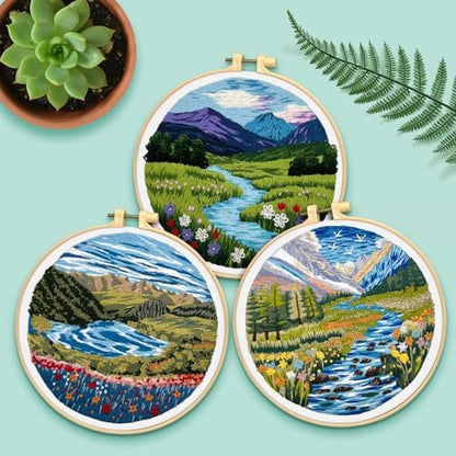ERKOON 5 Sets Embroidery Kit for Beginners Adult Landscapes Cross Stitch - Image 6
