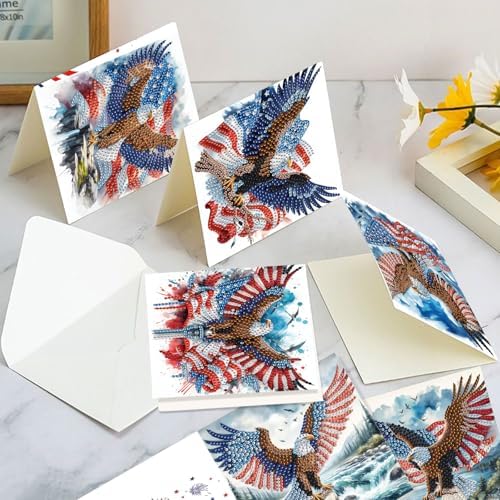 Focart 6-Pack Diamond Painting Greeting Card Kits of Independence Day, Special Shaped Diamonds Painting, DIY Handcraft for Relatives and Friends with Wishes,Unique Design Crafting for Holiday Cards - Image 7