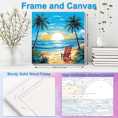 Artunion Framed Paint by Numbers Kit for Adults Beginners & Kids Ages 8-12,Summer Beach Paint by Number with Frame,Sunset Beach Paint by Numbers Kit on Canvas 10 * 10 Inch Without Easel - Image 4