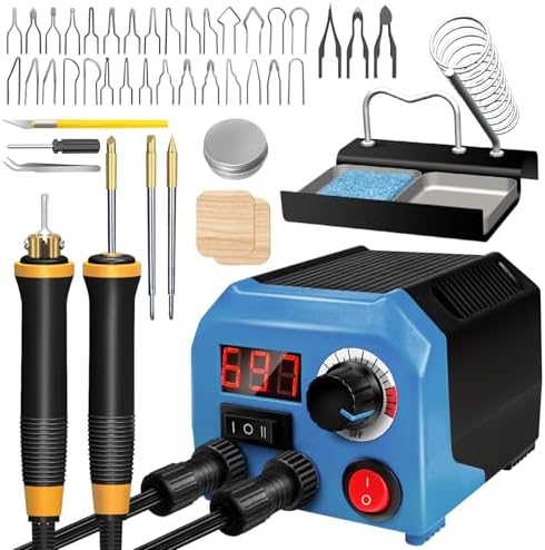FIRElood LH55-Z2-NS2 Wood Burning Tool 200~750℃, Wood Burning kit with Digital Thermometer Temperature Adjustable Temperature, 2 pyrographic Wood Burning pen Simultaneous heating, 36 pen tips by FIRElood