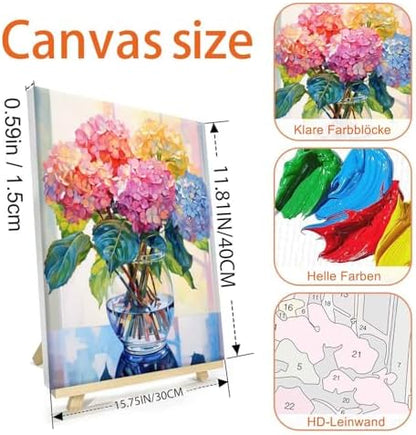 Ausanrl Flowers Framed Paint by Numbers Wooden Easel-Adult Paint by Number Kits on Canvas Framed,Paint by Number Adult,Hydrangea Paint by Numbers with Frame,Gifts and Home Wall Decor 12x16inch - Image 5
