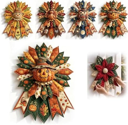 TREBIN 2026 DIY Quilted Halloween Pumpkin Door Hanger Kit, Wreath Patchwork Bow Sewing Kit, Fabric Sewing Craft for Adults & Beginners, Fall Wall Decor, Seasonal Holiday Gift (Pumpkin Head) by TREBIN