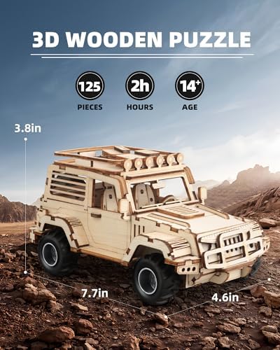 3D Wooden Puzzles for Adults to Build, Off-Road Car Model Kit - Image 3