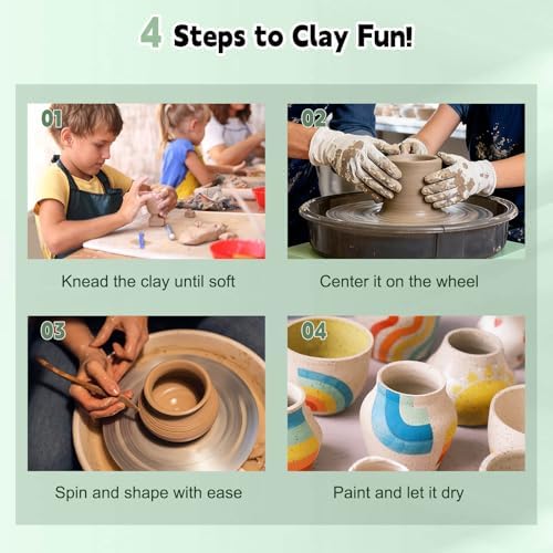 Olenyer Pottery Wheel for Kids: 6" Turntable 2-Way Rotation Mini Pottery Wheel, Removable Tray, Metal Frame, Christmas Gifts Pottery Kit for Beginners Teens Adults - Image 7