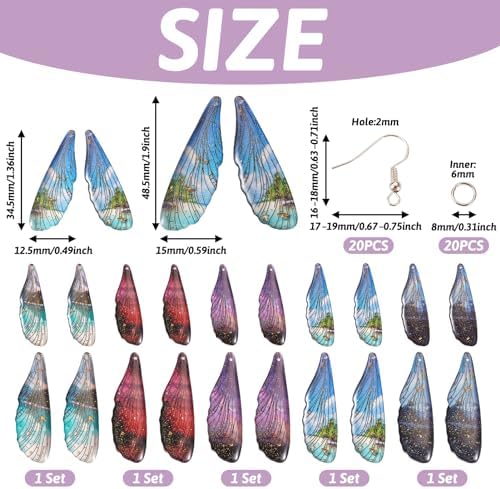 FASHEWELRY 20Pcs Resin Butterfly Wing Charms Transparent Insects Wing Charms 5 Colors Dragonfly Wing Pendants with Jump Rings Earring Hooks for Crafts Jewelry Making - Image 5