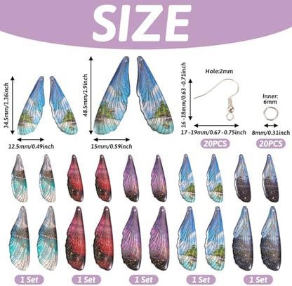 FASHEWELRY 20Pcs Resin Butterfly Wing Charms Transparent Insects Wing Charms 5 Colors Dragonfly Wing Pendants with Jump Rings Earring Hooks for Crafts Jewelry Making - Image 5