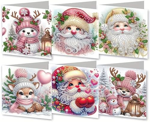 6pcs DIY Diamond Art Christmas Cards Kit with Envelopes & Tools-Diamond Dot Greeting Cards,Xmas 5D Rhinestones Painting for Adults,DIY Craft Family Friend Xmas Gifts(Xmas Snowman Santa Claus) by Unknown