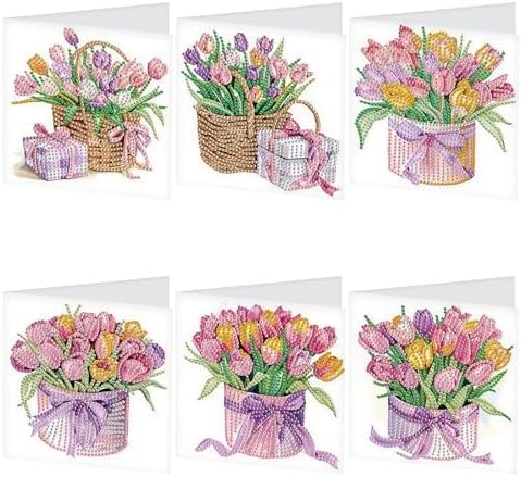 TDFERAN Diamond Painting Blank Greeting Card Set of 6 Greeting Cards Tulip Birthday Greetings Sympathy Card Party Invitations All Occasion Shower Wedding Cards for Holiday Greetings by TDFERAN