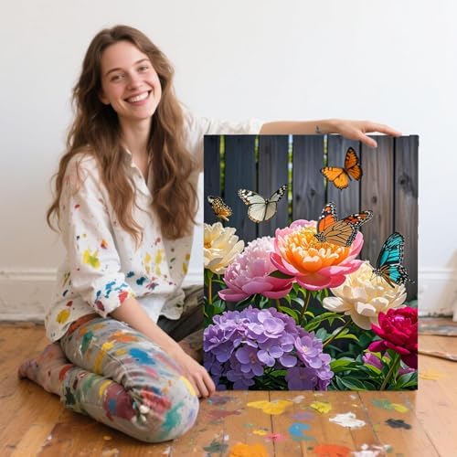 ACANDYL Flowers Paint by Numbers Kit for Adults Beginner Flowers Paint by Number for Adults Flower Canvas Painting by Number Rose Butterfly DIY Acrylic Oil Painting on Canvas Arts Craft Decor 16x20 in - Image 5