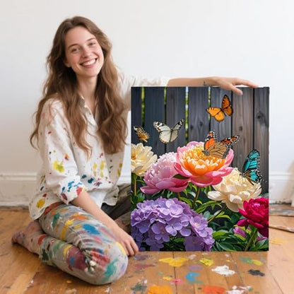 ACANDYL Flowers Paint by Numbers Kit for Adults Beginner Flowers Paint by Number for Adults Flower Canvas Painting by Number Rose Butterfly DIY Acrylic Oil Painting on Canvas Arts Craft Decor 16x20 in - Image 5
